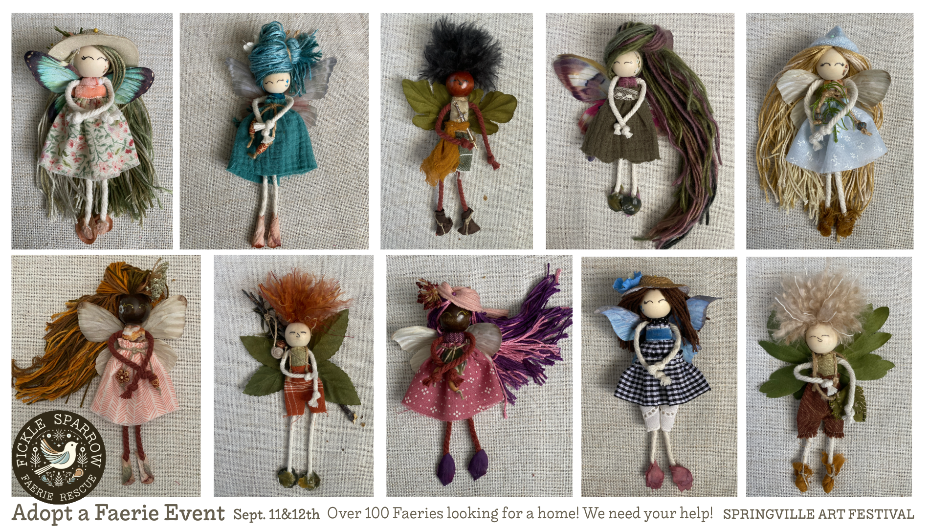 Adopt a Faerie Event, September 11th and 12th, over 100 Faeries looking for a home, Springville Art Festival